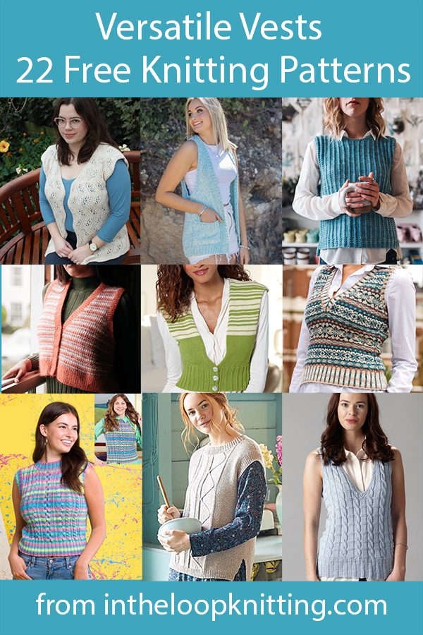 Versatile Vest Knitting Patterns. Knitting patterns for vests that can be worn as a variety of ways, including as sleeveless tops in some cases, including pullovers, button fronts and more. Most patterns are free.